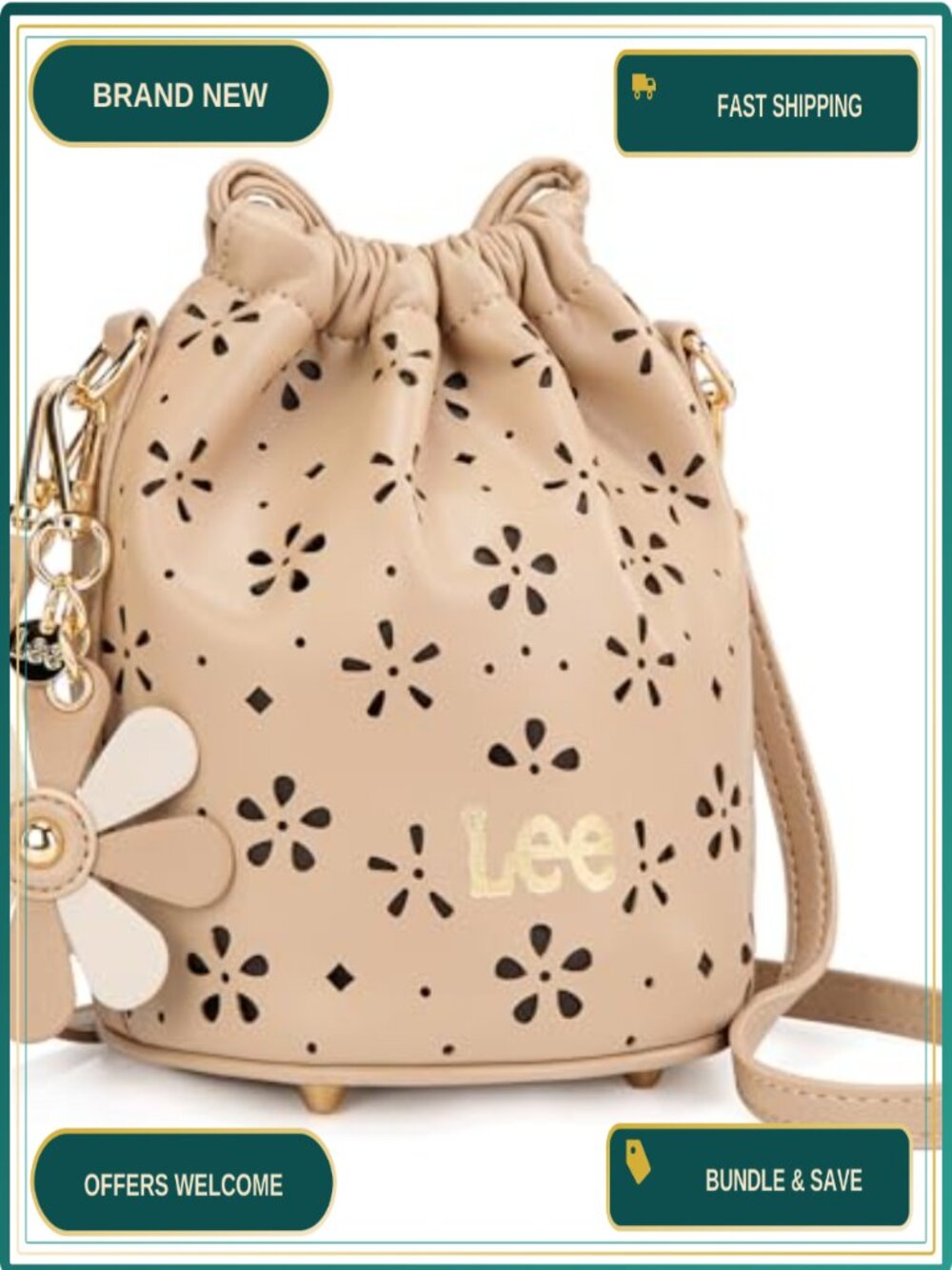 Faux Leather Drawstring Bucket Bag Small Crossbody Purse